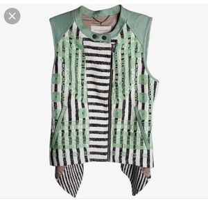 BCBGMaxazria green/cream runway Keth leather woven vest